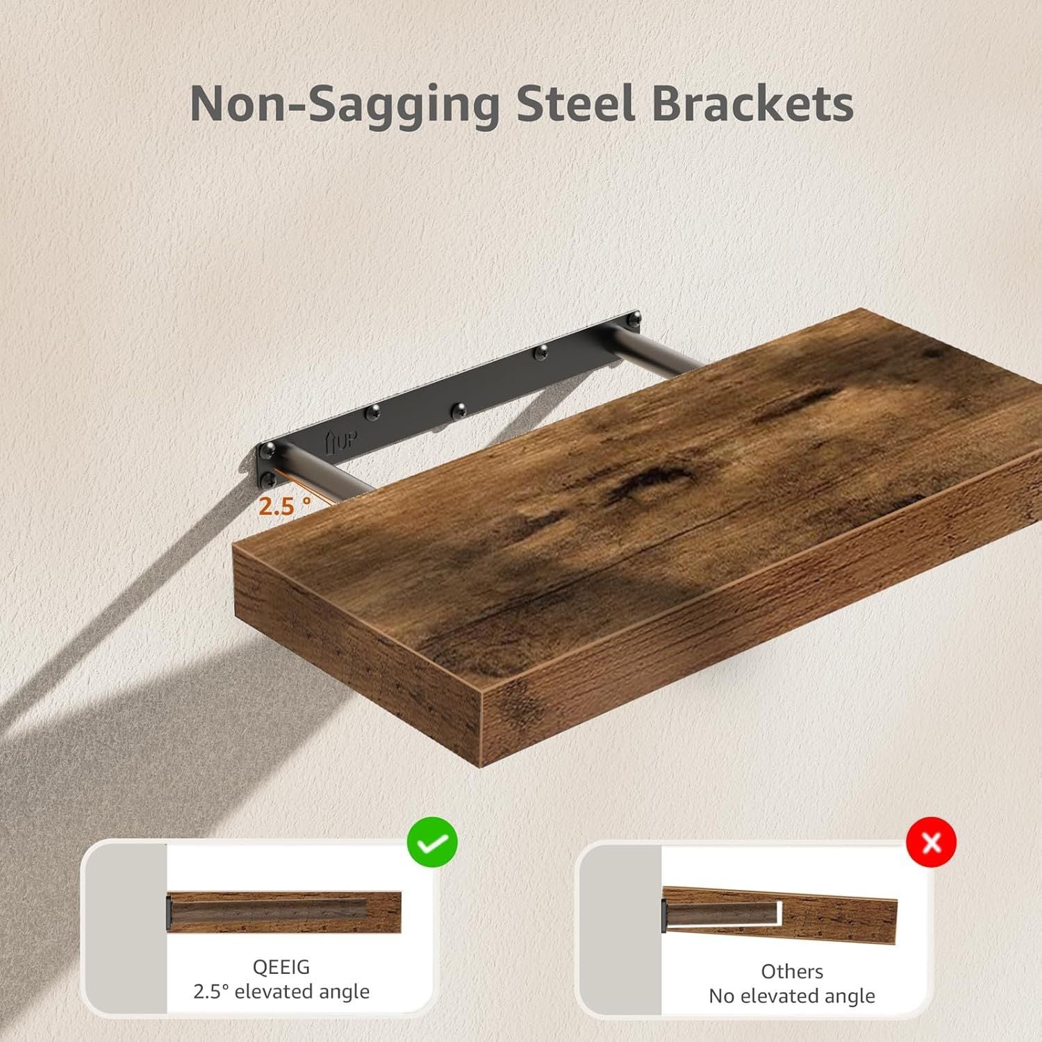 Floating Wood Shelf for Living Room Walls