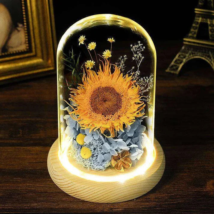 Preserved Eternal Flower Lamp Glass Dome – Romantic Home Decor Gift Idea