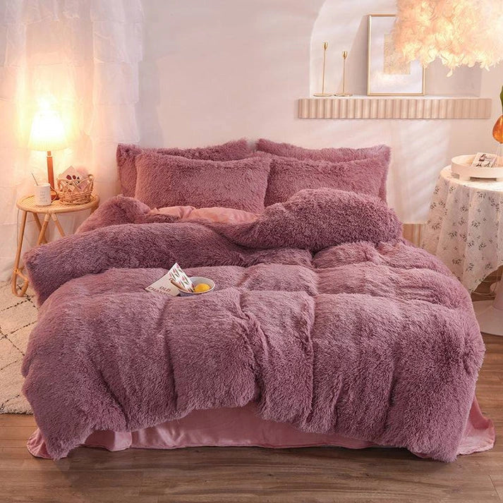 Fluffy Plush Fleece Bedding Set - Duvet Cover with Pillowcases | 13 Colors | Twin Queen King