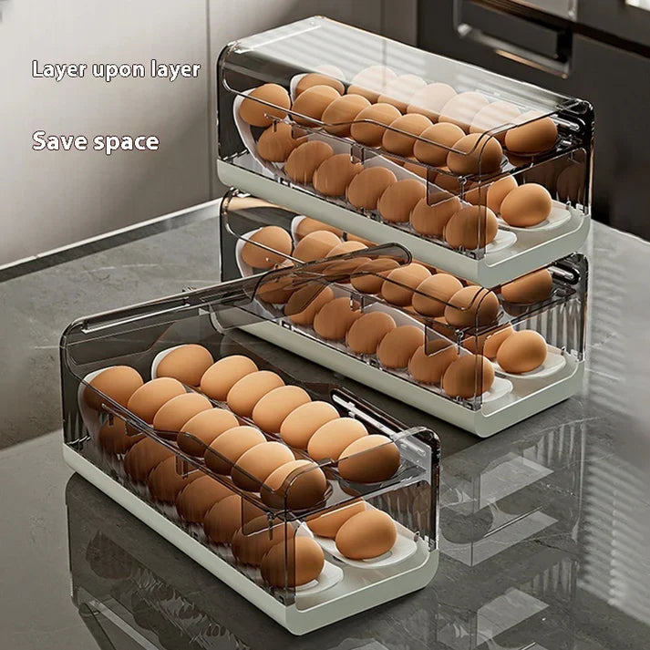 Kitchen Food Grade Slide Egg Storage Box Drop Resistant Egg Holder for Fridge