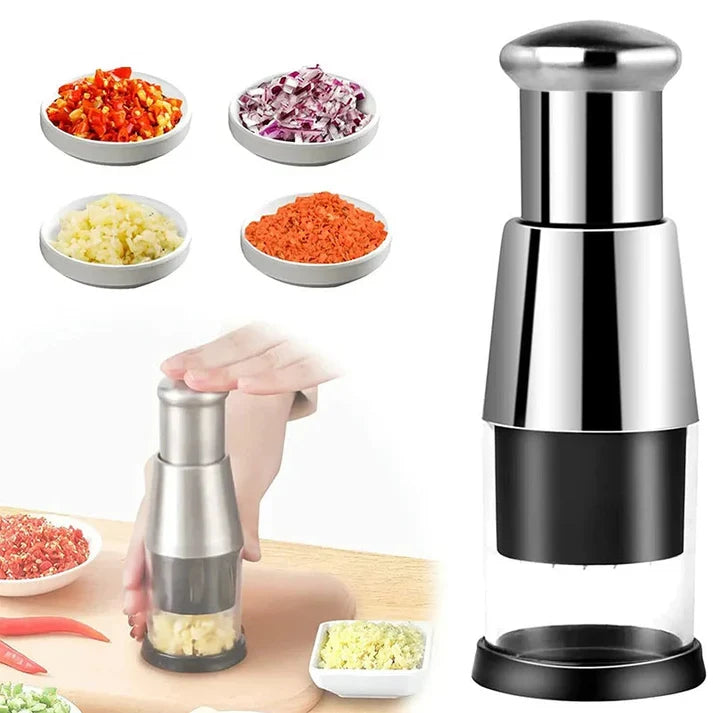 Stainless Steel Manual Garlic Press & Vegetable Chopper | Kitchen Gadget