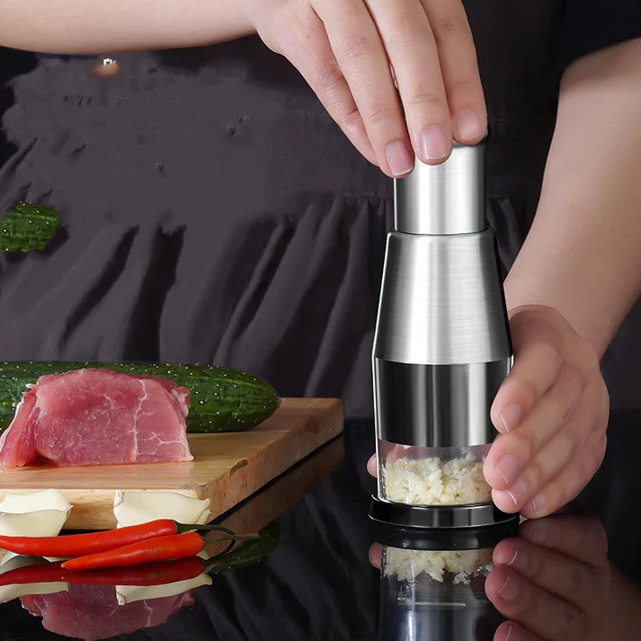 Stainless Steel Manual Garlic Press & Vegetable Chopper | Kitchen Gadget