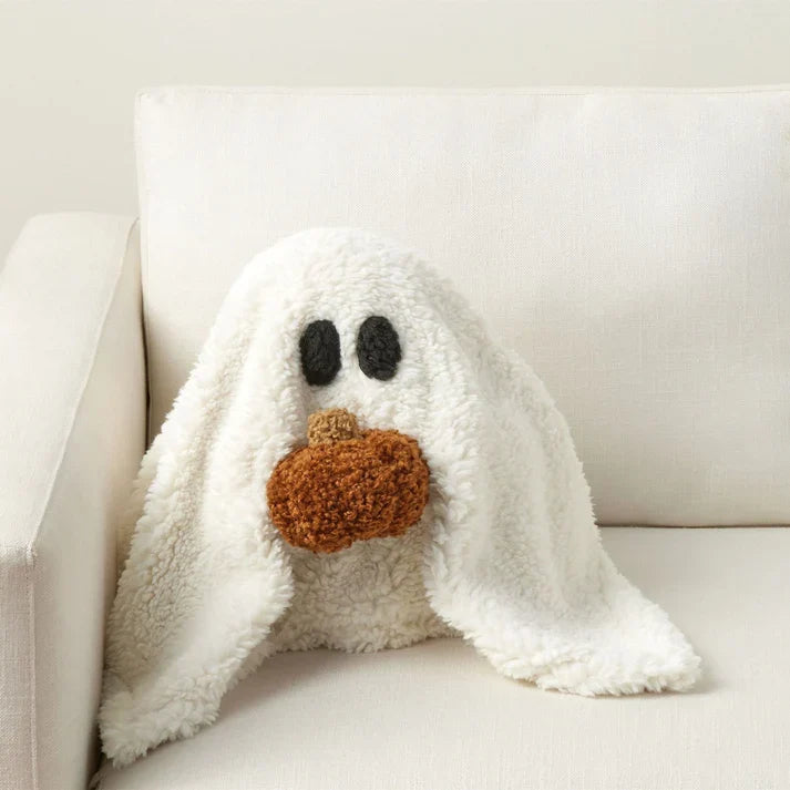 Ghost Pillow Halloween - Cute Plush Ghost Shaped Throw Pillow with Pumpkin | Large