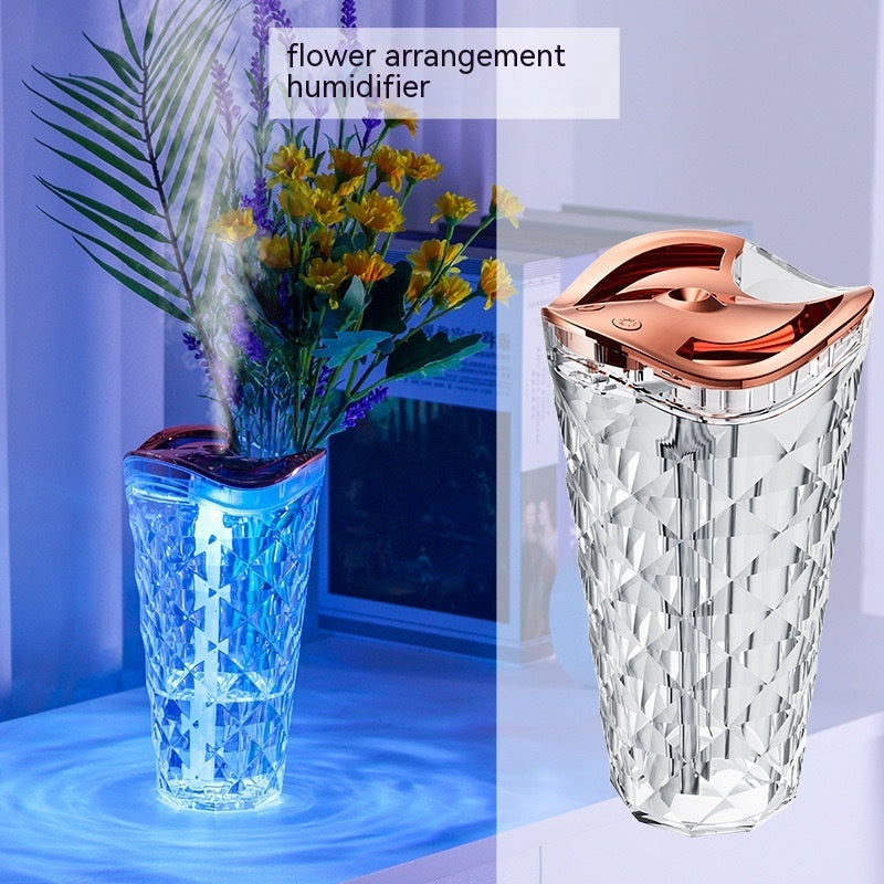 Portable Air Humidifier with LED Light 800ml Glass Flower Vase Humidifier for Home and Office