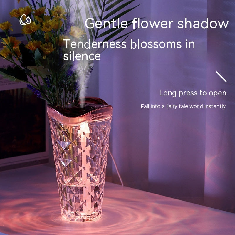 Portable Air Humidifier with LED Light 800ml Glass Flower Vase Humidifier for Home and Office