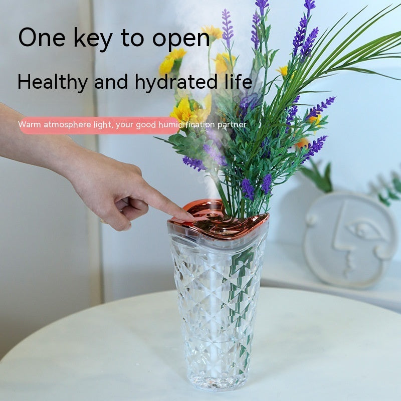 Portable Air Humidifier with LED Light 800ml Glass Flower Vase Humidifier for Home and Office