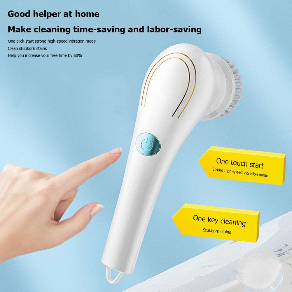 Electric Cleaning Brush with 5 Heads – Handheld Dishwashing & Tile Scrubber