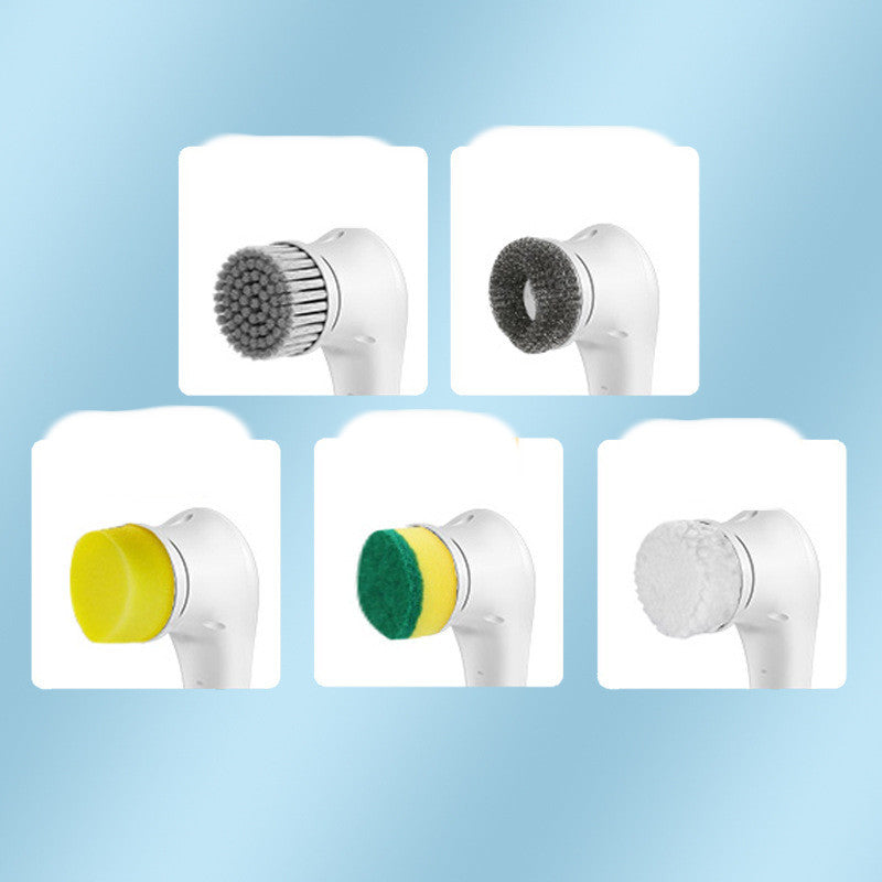 Electric Cleaning Brush with 5 Heads – Handheld Dishwashing & Tile Scrubber
