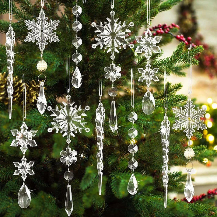 Hanging Acrylic Ice Strip Snow Ceiling Xmas Pendants Snow Ceiling Decorations