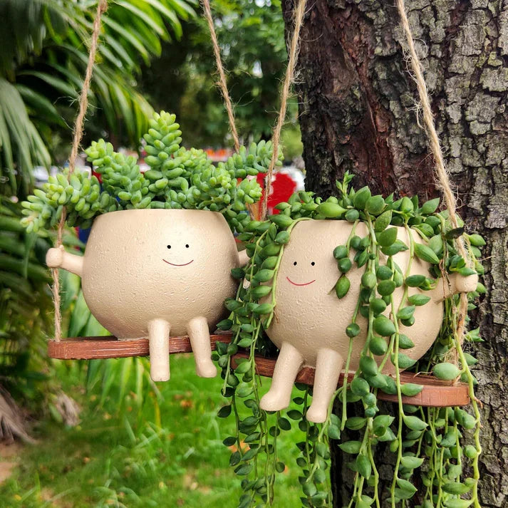 Hanging Face Planter – Swing Head Flower Pot | Resin Face Pot for Indoor & Outdoor Decor