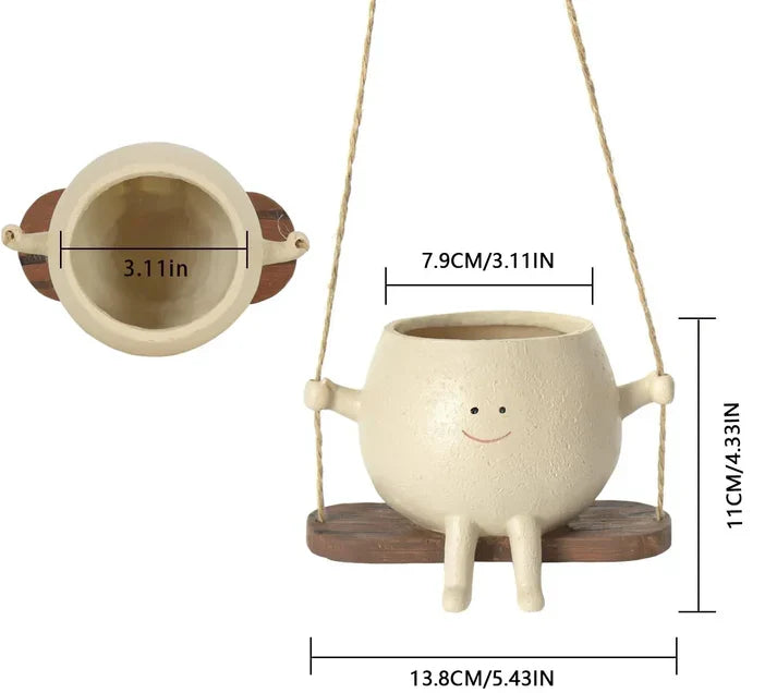 Hanging Face Planter – Swing Head Flower Pot | Resin Face Pot for Indoor & Outdoor Decor