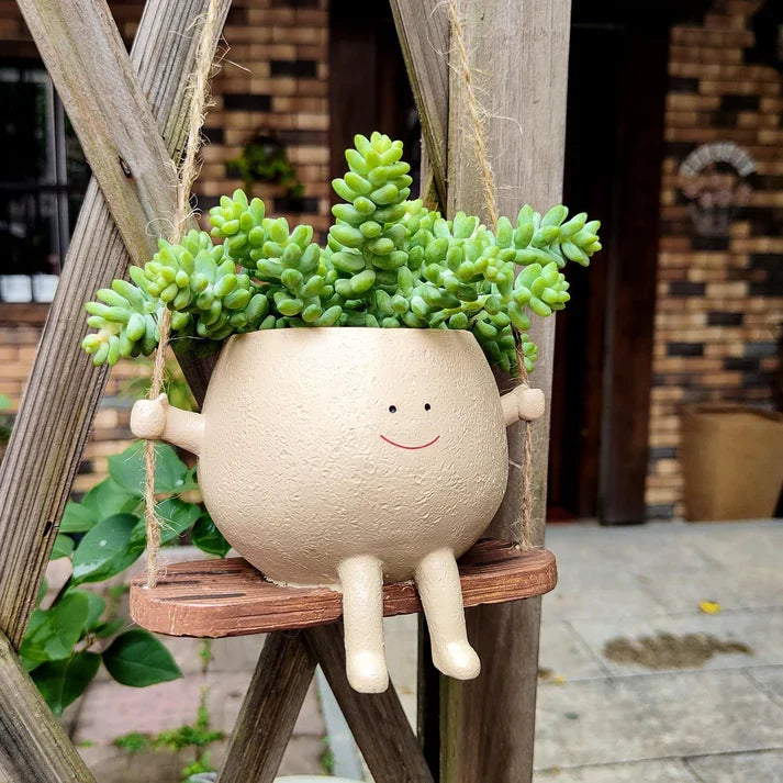 Hanging Face Planter – Swing Head Flower Pot | Resin Face Pot for Indoor & Outdoor Decor