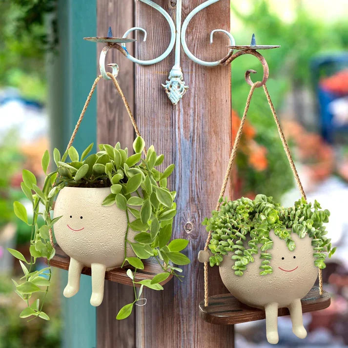 Hanging Face Planter – Swing Head Flower Pot | Resin Face Pot for Indoor & Outdoor Decor