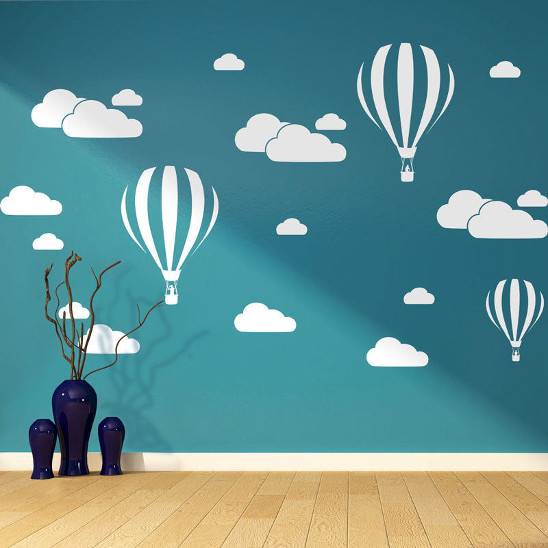 Hot Air Balloon Cloud Wall Stickers PVC Mural Decals for Kids Room and Living Room