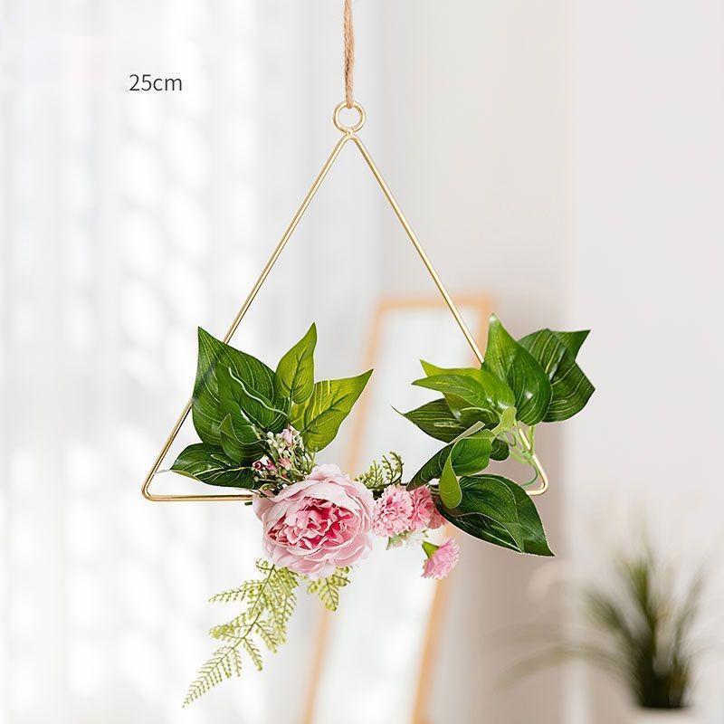 Iron Wall Hanging with Artificial Flowers Interior Wall Art Decoration