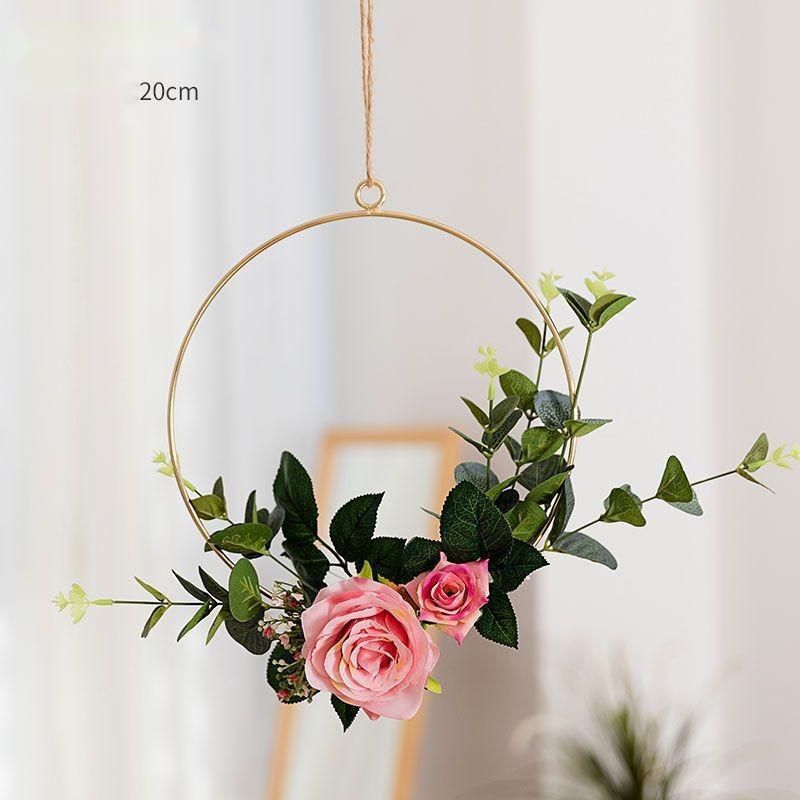 Iron Wall Hanging with Artificial Flowers Interior Wall Art Decoration