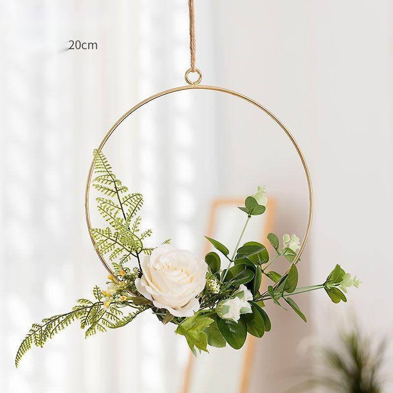 Iron Wall Hanging with Artificial Flowers Interior Wall Art Decoration