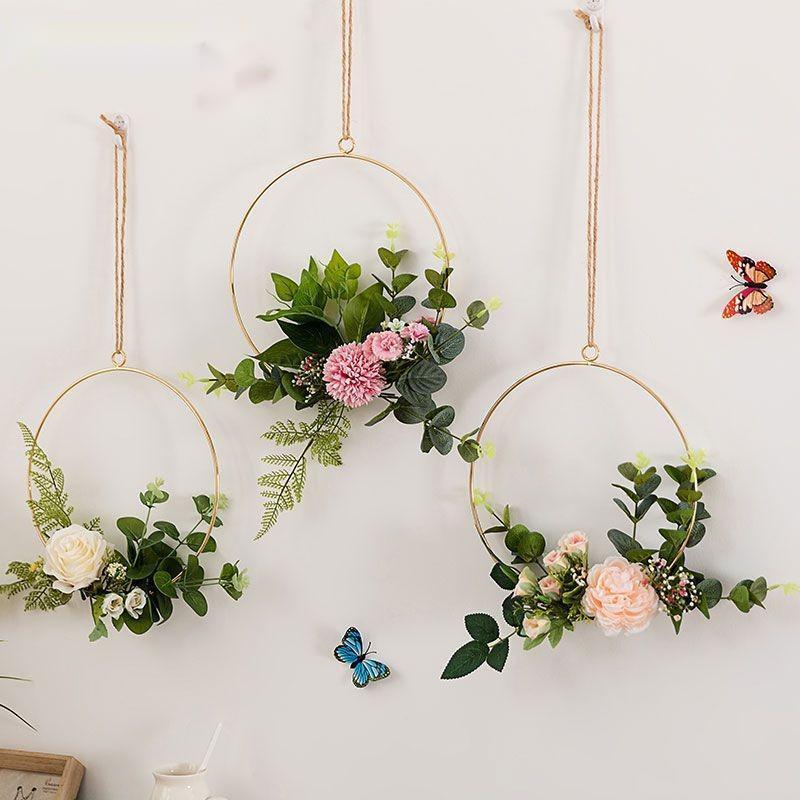Iron Wall Hanging with Artificial Flowers Interior Wall Art Decoration