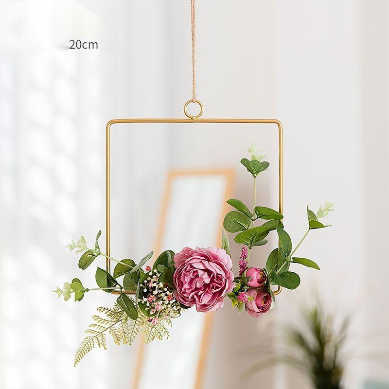 Iron Wall Hanging with Artificial Flowers Interior Wall Art Decoration