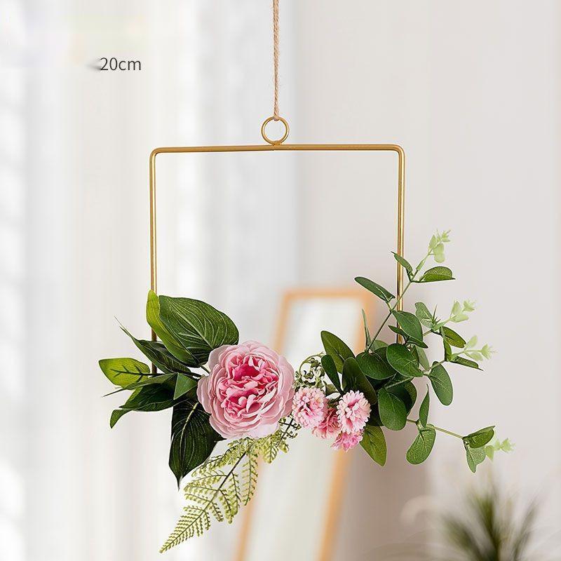 Iron Wall Hanging with Artificial Flowers Interior Wall Art Decoration