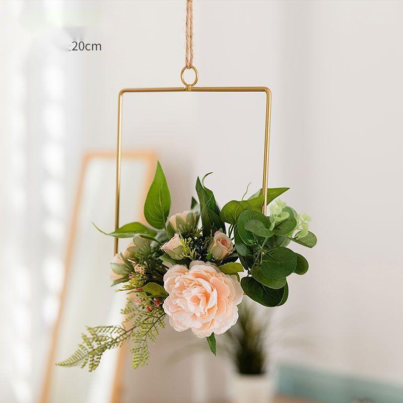 Iron Wall Hanging with Artificial Flowers Interior Wall Art Decoration