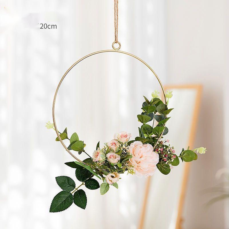 Iron Wall Hanging with Artificial Flowers Interior Wall Art Decoration