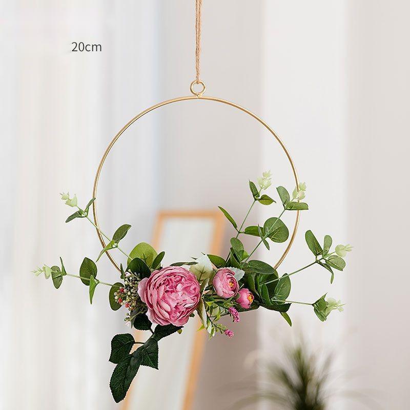 Iron Wall Hanging with Artificial Flowers Interior Wall Art Decoration