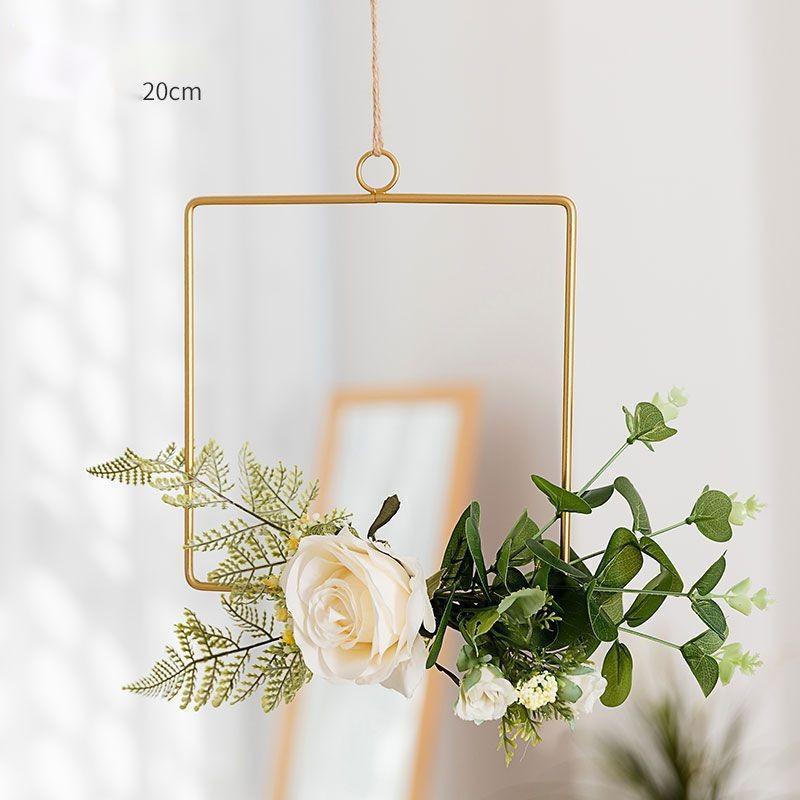 Iron Wall Hanging with Artificial Flowers Interior Wall Art Decoration