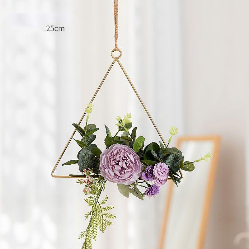 Iron Wall Hanging with Artificial Flowers Interior Wall Art Decoration