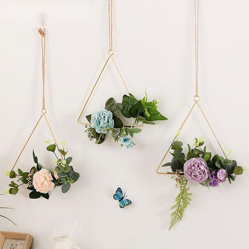 Iron Wall Hanging with Artificial Flowers Interior Wall Art Decoration
