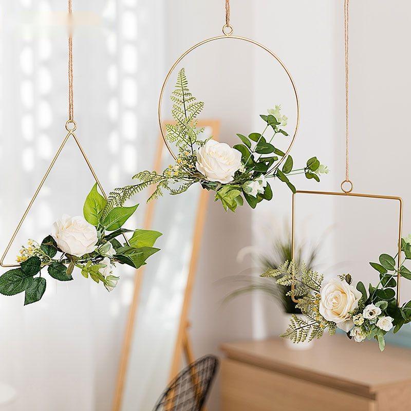 Iron Wall Hanging with Artificial Flowers Interior Wall Art Decoration