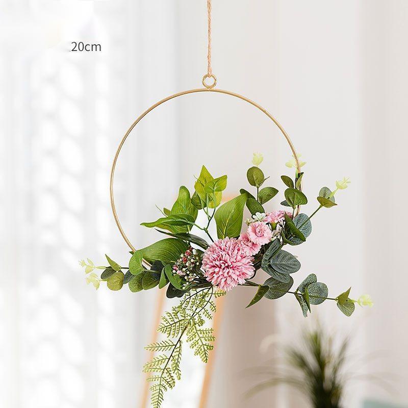 Iron Wall Hanging with Artificial Flowers Interior Wall Art Decoration