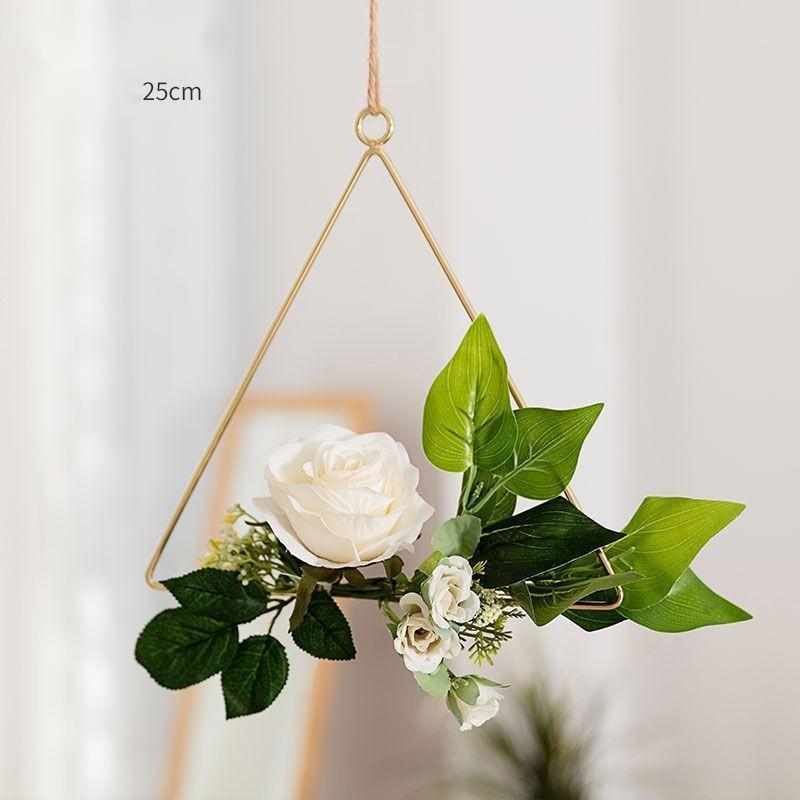 Iron Wall Hanging with Artificial Flowers Interior Wall Art Decoration