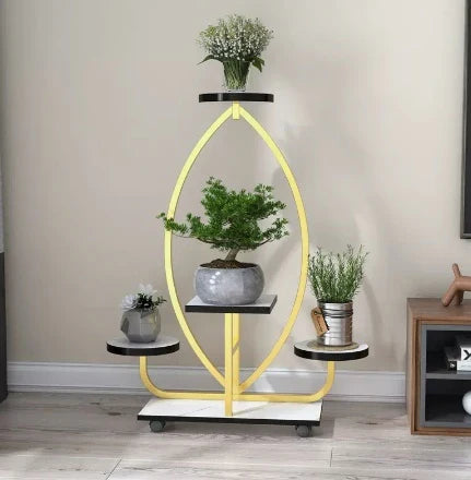 Indoor Art Decorative Shelf Living Room Floor Balcony Iron Stand With Wheel Ornaments