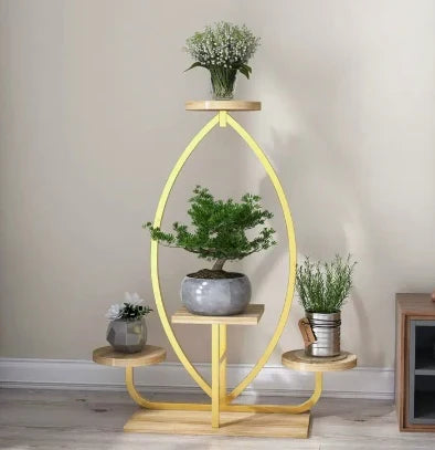 Indoor Art Decorative Shelf Living Room Floor Balcony Iron Stand With Wheel Ornaments