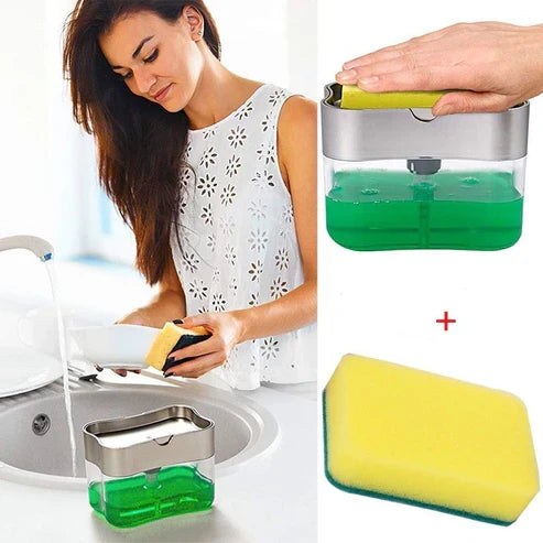Soap Dispenser with Dish Brush & Sponge Set Kitchen Sink Cleaning Kit