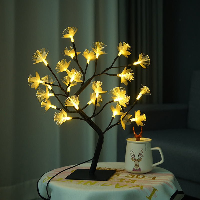 Fiber Optic Flower Tree Night Light USB LED Bonsai Lamp for Room Decoration and Gifting