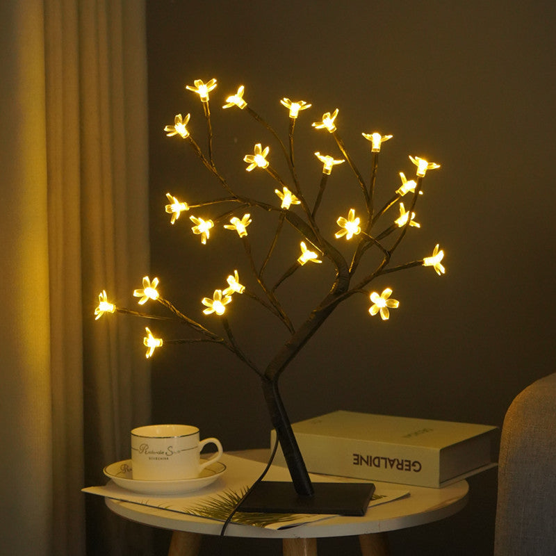 Fiber Optic Flower Tree Night Light USB LED Bonsai Lamp for Room Decoration and Gifting