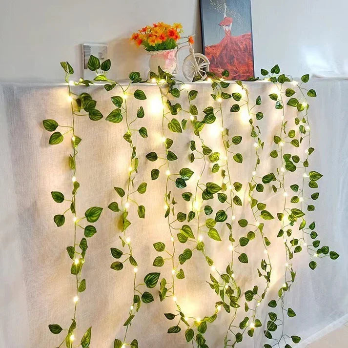 Splendas LED Green Leaf Copper Wire String Lights Indoor Room Decoration Solar & Battery