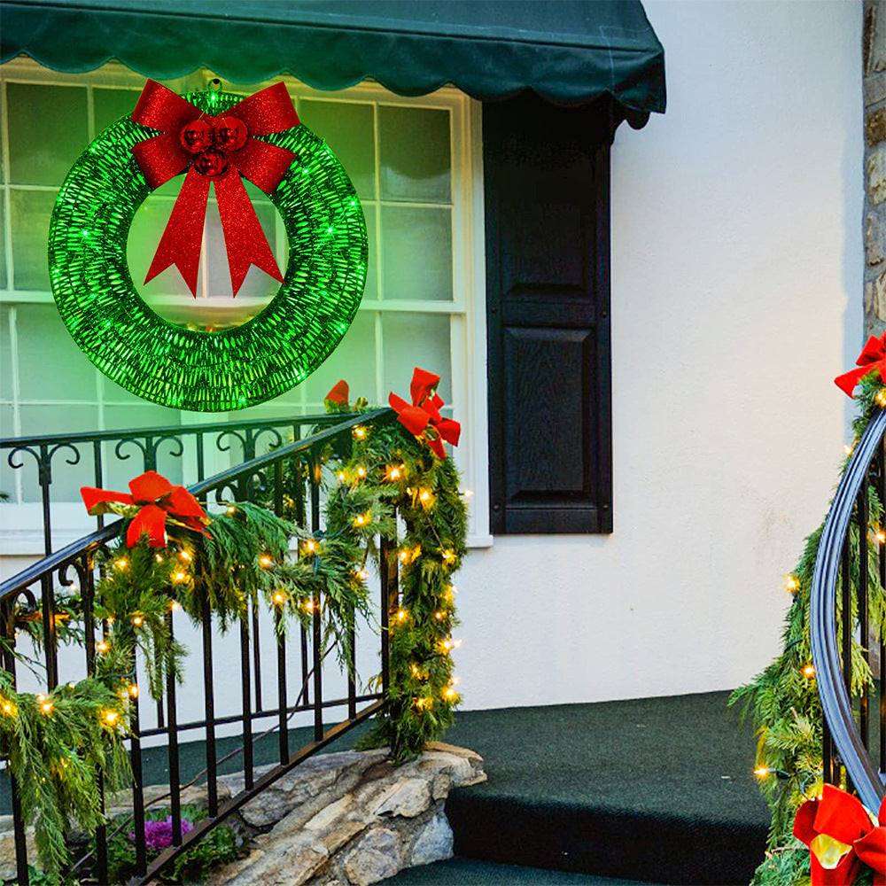 Christmas Garland 50CM LED Luminous Wreath with Bow for Front Door Decor