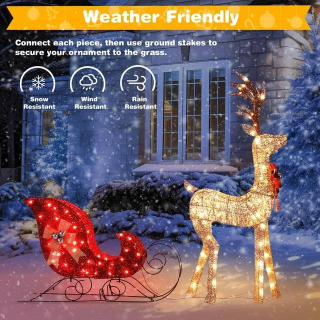 Lighted Christmas Deer Set 3-Piece Outdoor Yard Decor with 210 LED Lights Gold