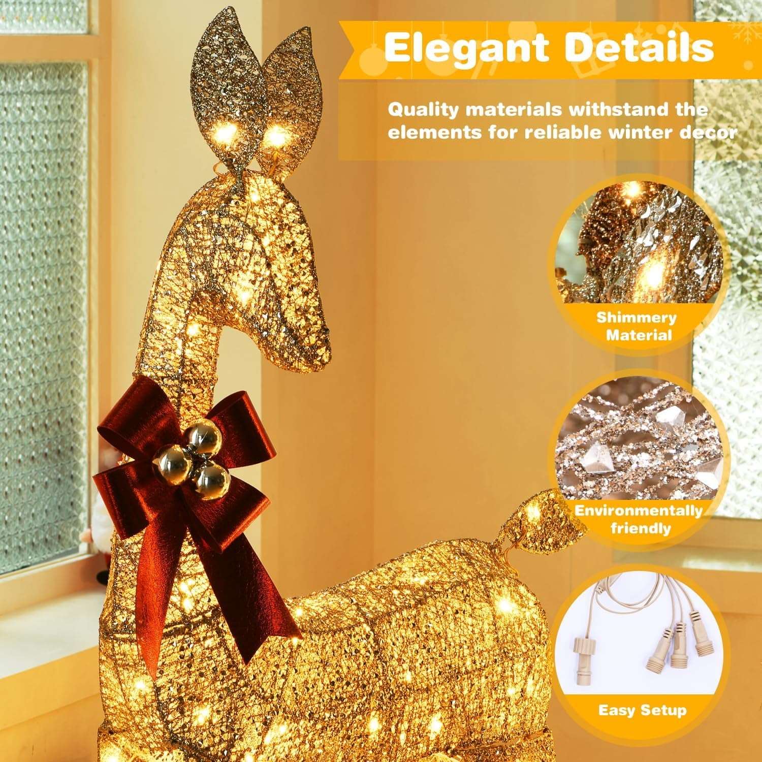 Lighted Christmas Deer Set 3-Piece Outdoor Yard Decor with 210 LED Lights Gold