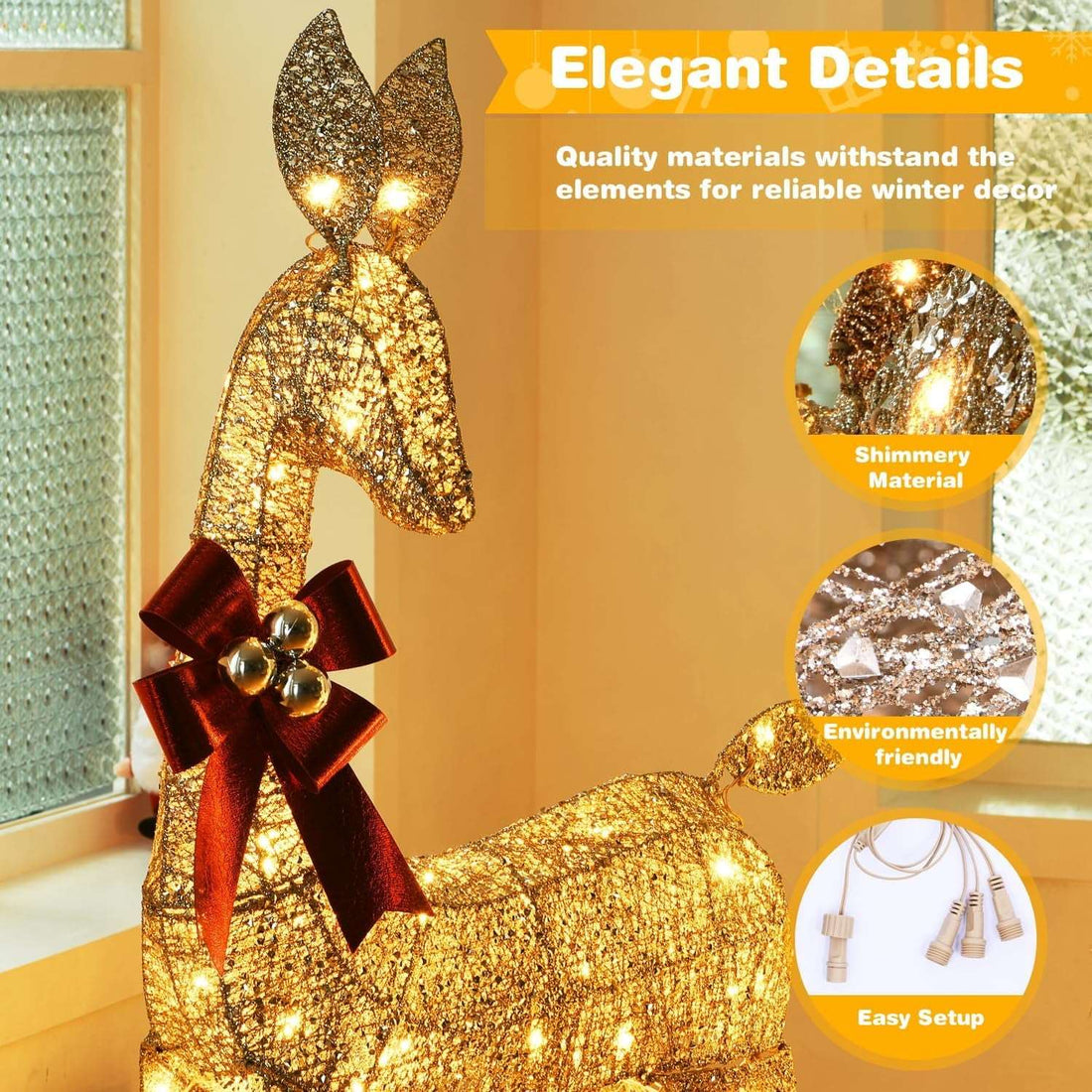 Lighted Christmas Deer Set 3-Piece Outdoor Yard Decor with 210 LED Lights Gold