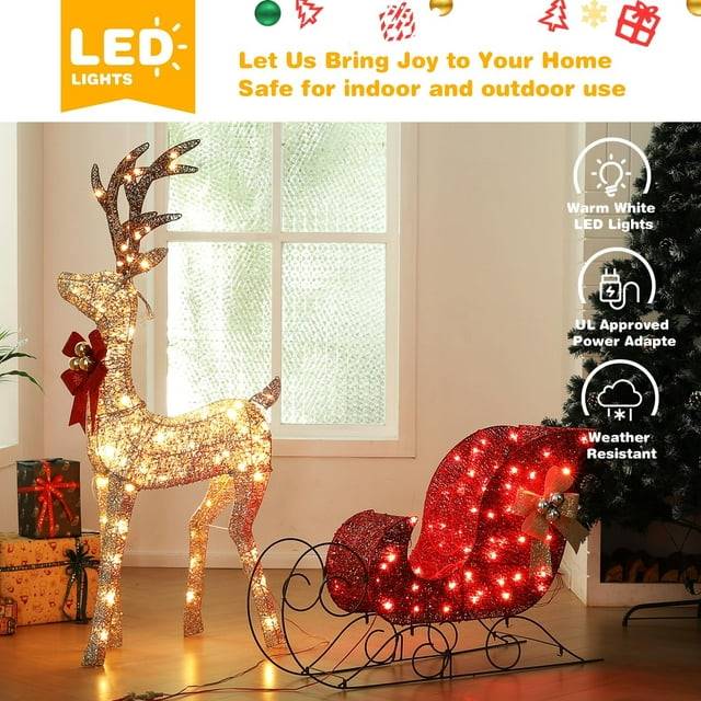 Lighted Christmas Deer Set 3-Piece Outdoor Yard Decor with 210 LED Lights Gold