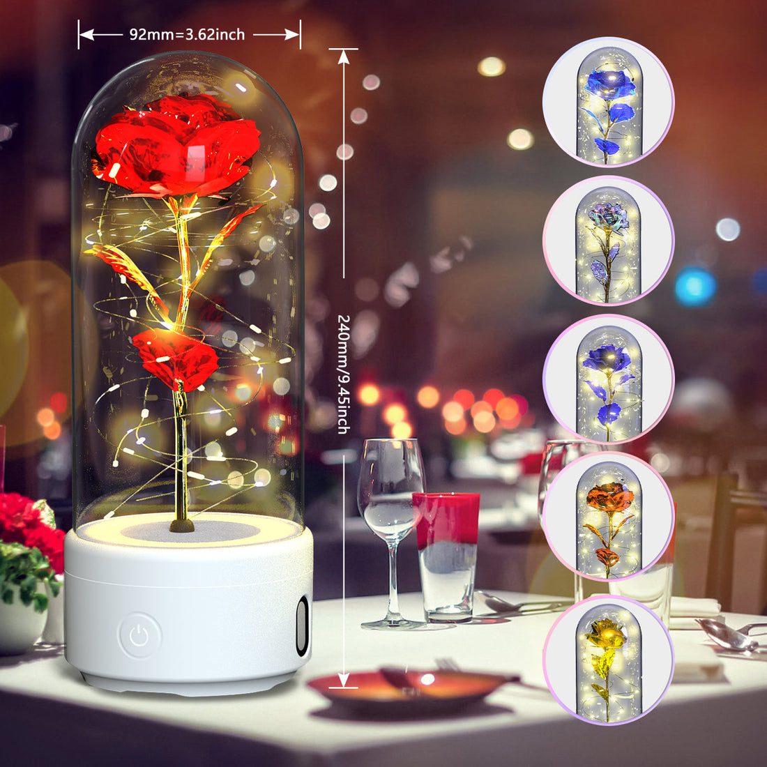 Luminous Rose Night Light & Speaker – Romantic Flower Lamp Gift for Her