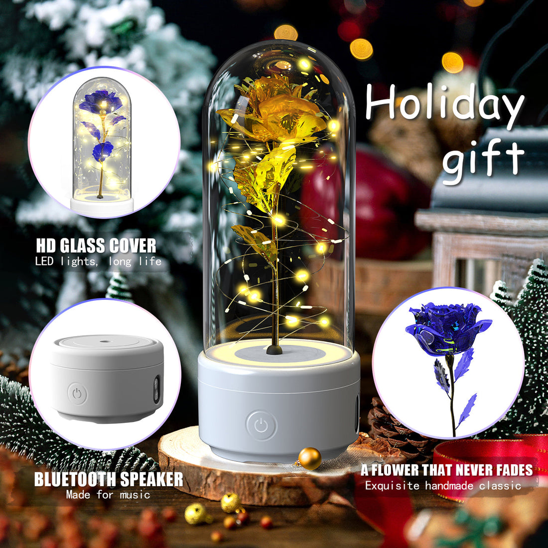 Luminous Rose Night Light & Speaker – Romantic Flower Lamp Gift for Her