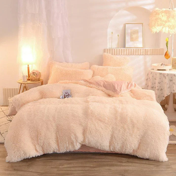 Fluffy Plush Fleece Bedding Set - Duvet Cover with Pillowcases | 13 Colors | Twin Queen King