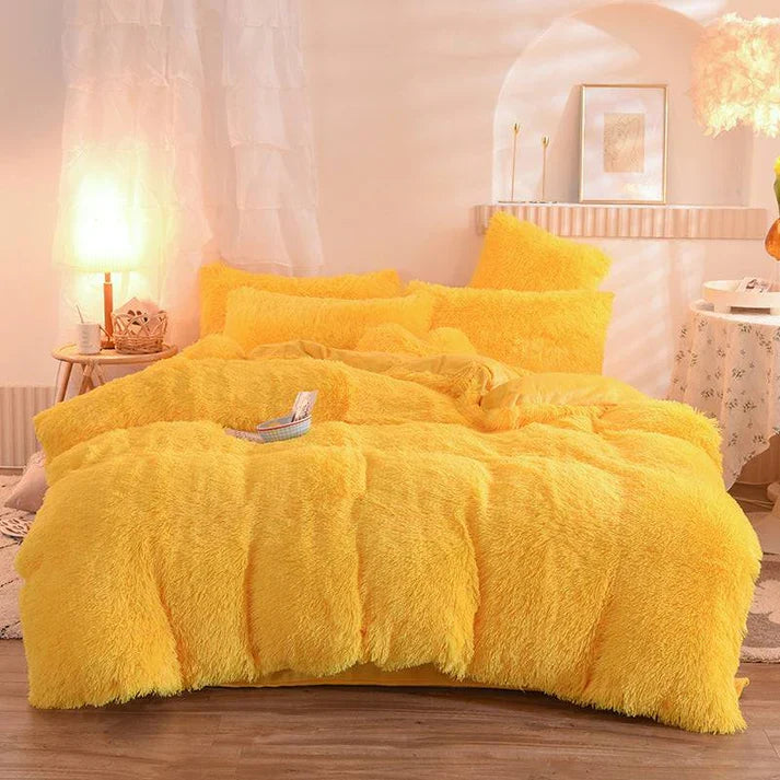 Fluffy Plush Fleece Bedding Set - Duvet Cover with Pillowcases | 13 Colors | Twin Queen King