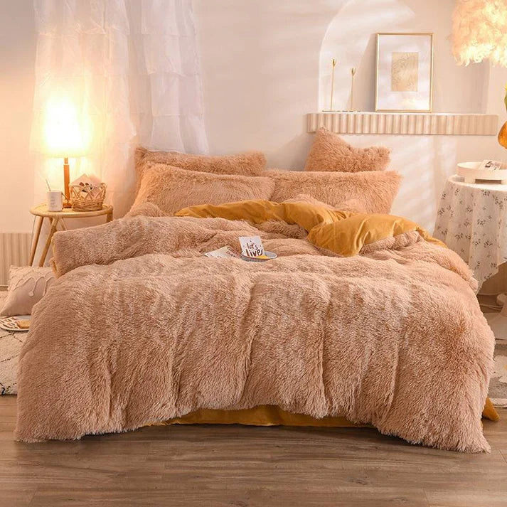 Fluffy Plush Fleece Bedding Set - Duvet Cover with Pillowcases | 13 Colors | Twin Queen King
