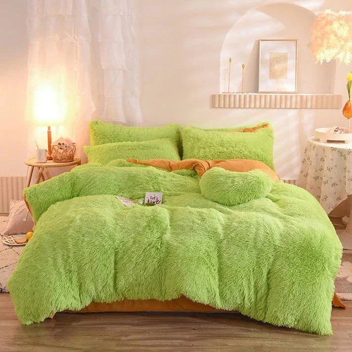 Fluffy Plush Fleece Bedding Set - Duvet Cover with Pillowcases | 13 Colors | Twin Queen King